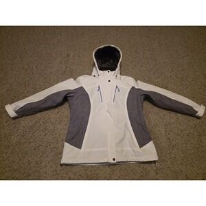 Gerry Jacket Womens Medium White Gray Hooded Insulated Ski Snow Coat Winter Warm